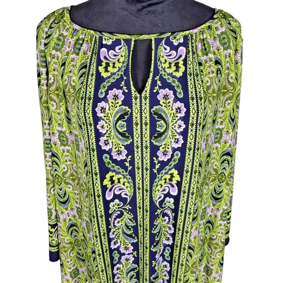 LONDON TIMES 3/4 Peek a Boo Sleeve Shift Dress 16W Keyhole Neckline Retro Green - Picture 4 of 12